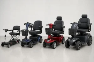 Portable and full-size mobility scooters shown for comparison